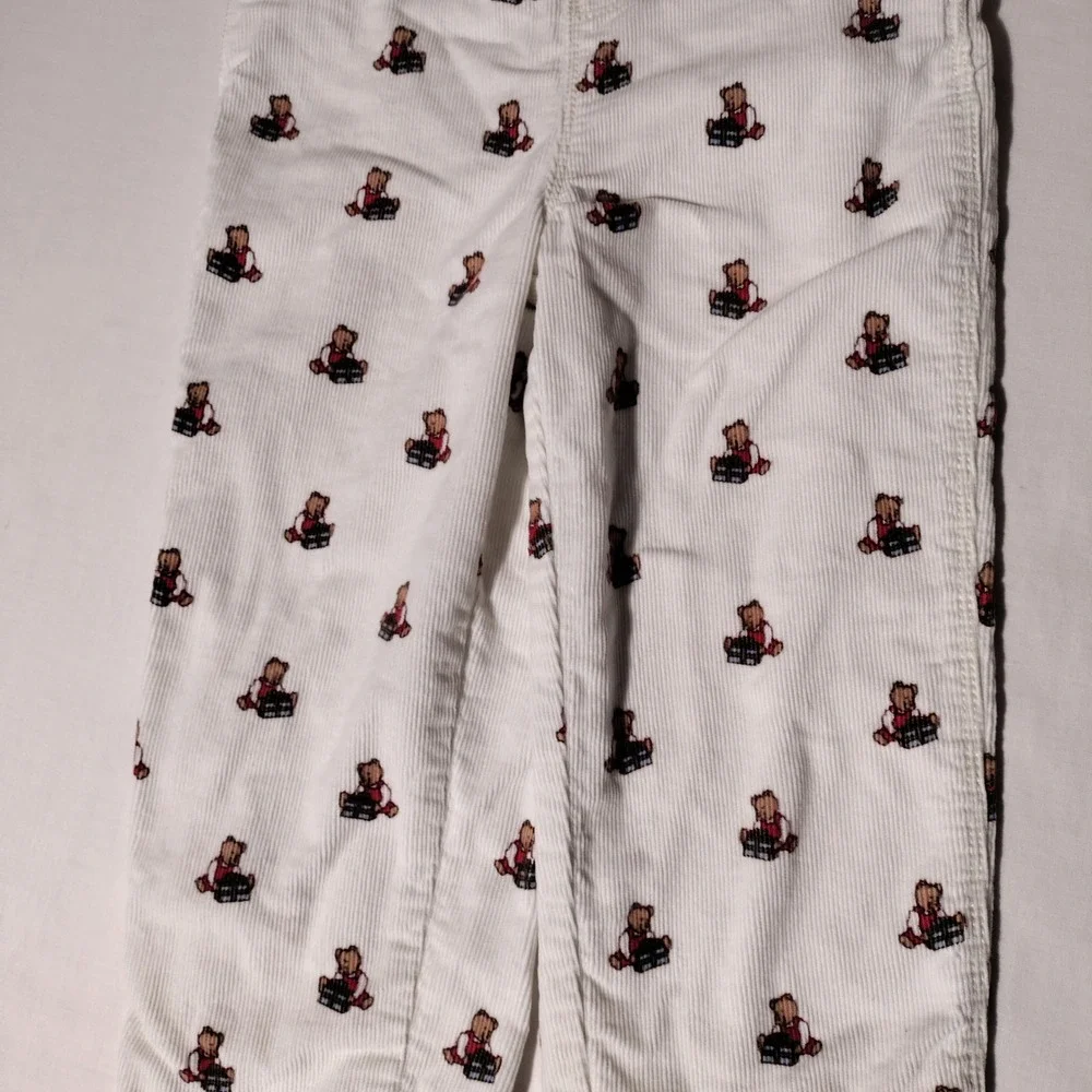 OshKosh B'gosh Kids White Corduroy Teddy Bear Vestbak Overalls 5T - Imperfect